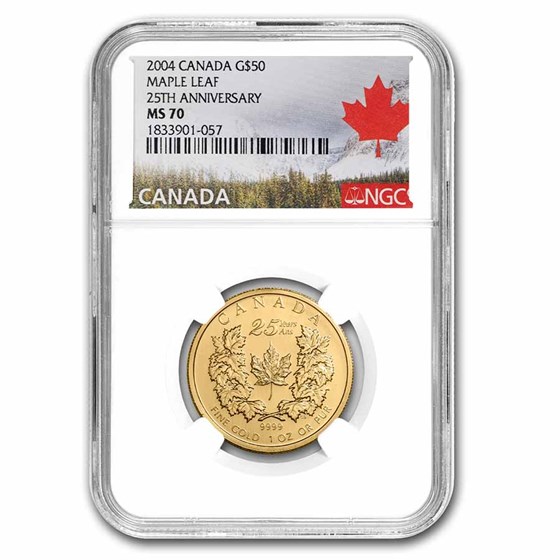 2004 Canada 1 oz Gold Maple Leaf MS-70 NGC (25th Anniv) 2004 Canada 1 oz Gold Maple Leaf MS-70 NGC (25th Anniv)